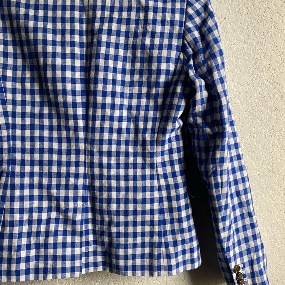J.Crew Campbell Linen Blend Blue Gingham Check Preppy Academia Office Blazer 2 - Picture 13 of 16